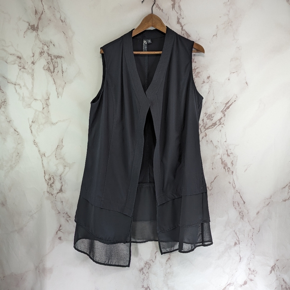 Taking Shape Vest Womens Large AU 14 Black Open Front Flowy Tunic Topper